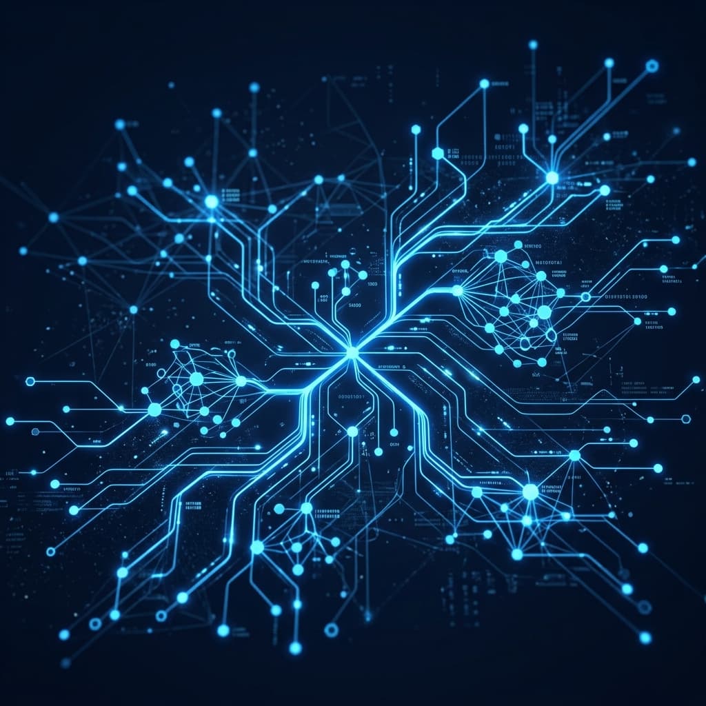 Neural network visualization representing AI candidate matching algorithms used in home health recruiting