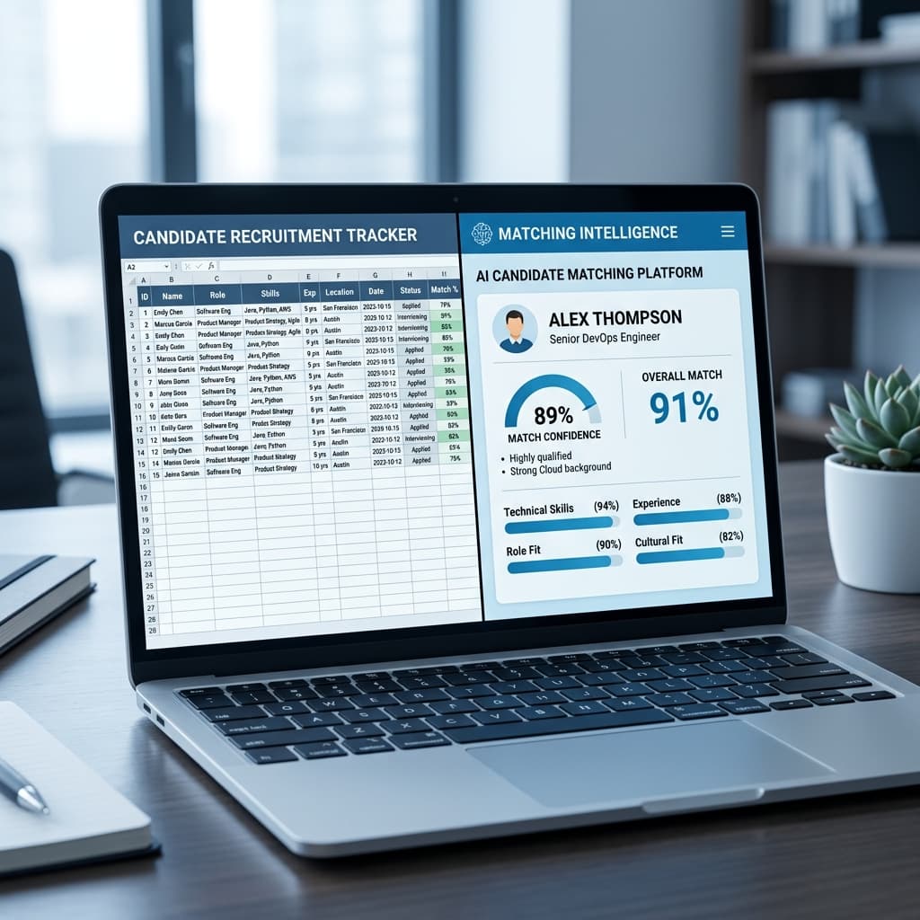 Side-by-side comparison of traditional recruiting methods versus AI-powered candidate screening technology