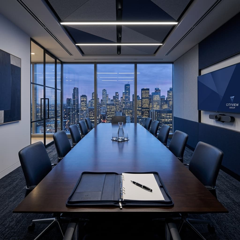 Executive conference room where headhunters conduct leadership search consultations