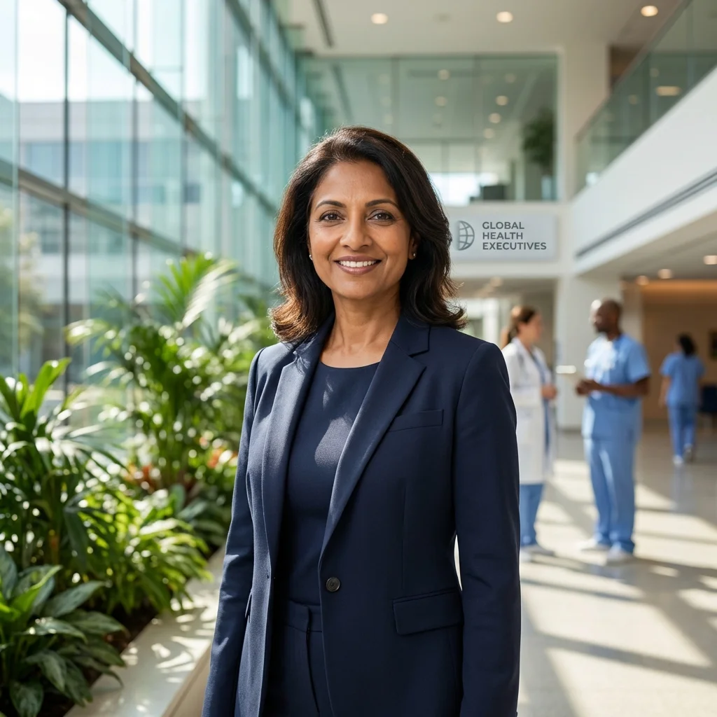 Healthcare executive leading a hospital team meeting