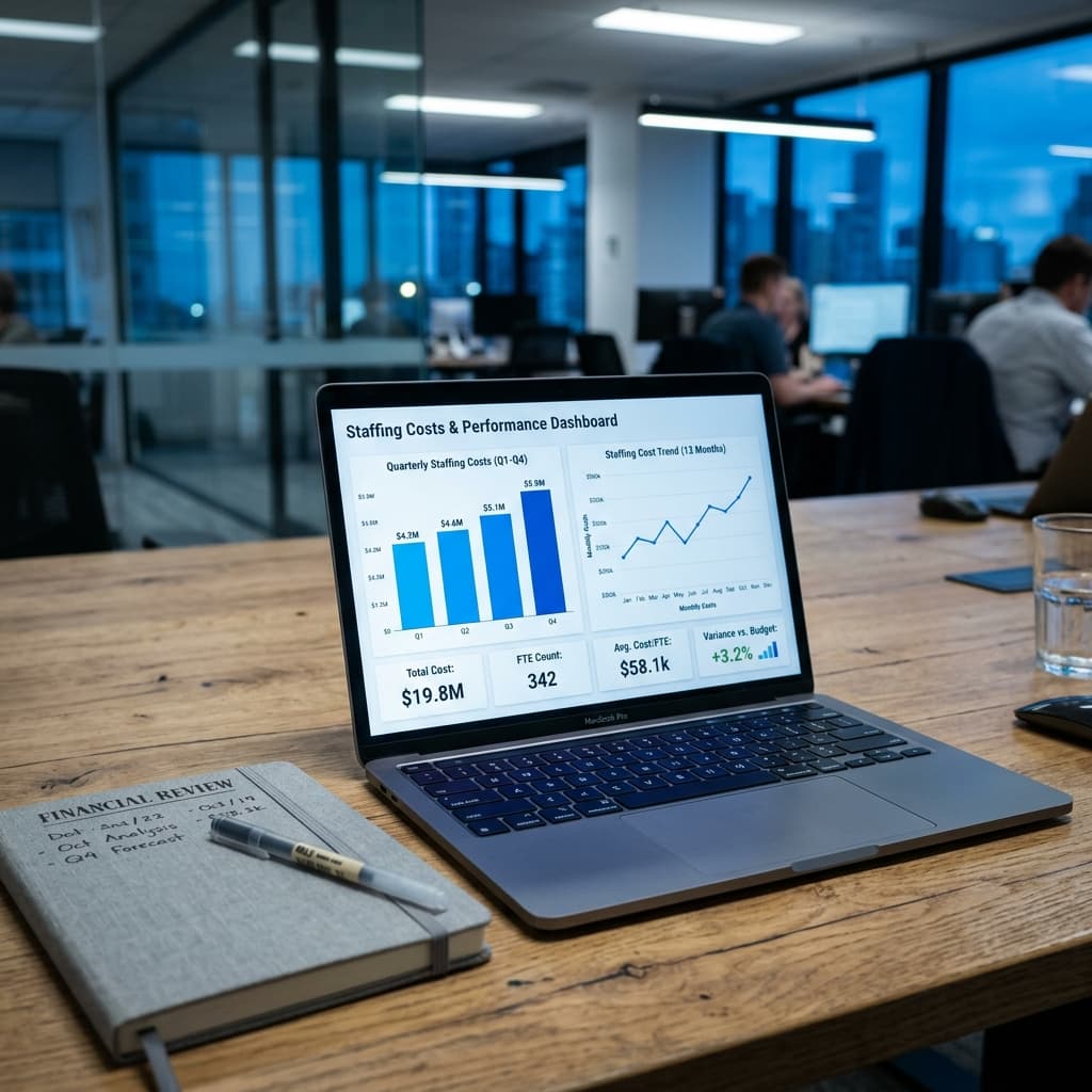 Staffing cost analytics dashboard showing metrics home health companies use to evaluate recruiting ROI