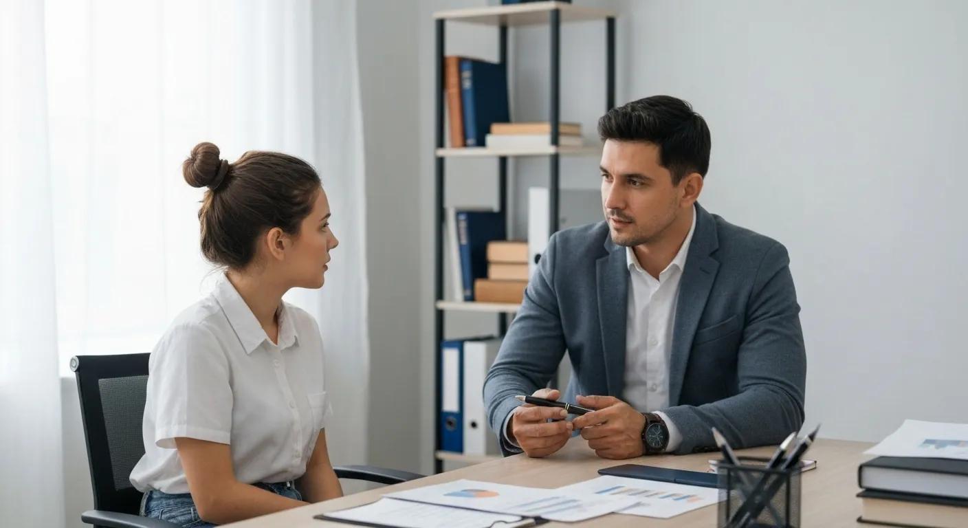 A job seeker and a recruitment consultant in a focused, one-on-one career guidance session within a comfortable office setting